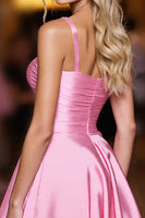 Load image into Gallery viewer, Pink A Line Spaghetti Straps Satin Short Prom Dress
