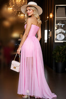 Load image into Gallery viewer, Pink Chiffon Corset Ruffled Maxi Prom Dress with Ruffles