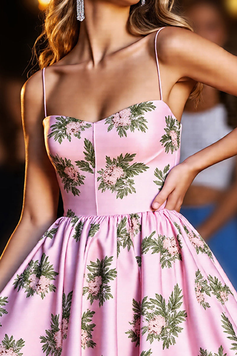 Load image into Gallery viewer, Pink A Line Printed Floral Short Prom Dress