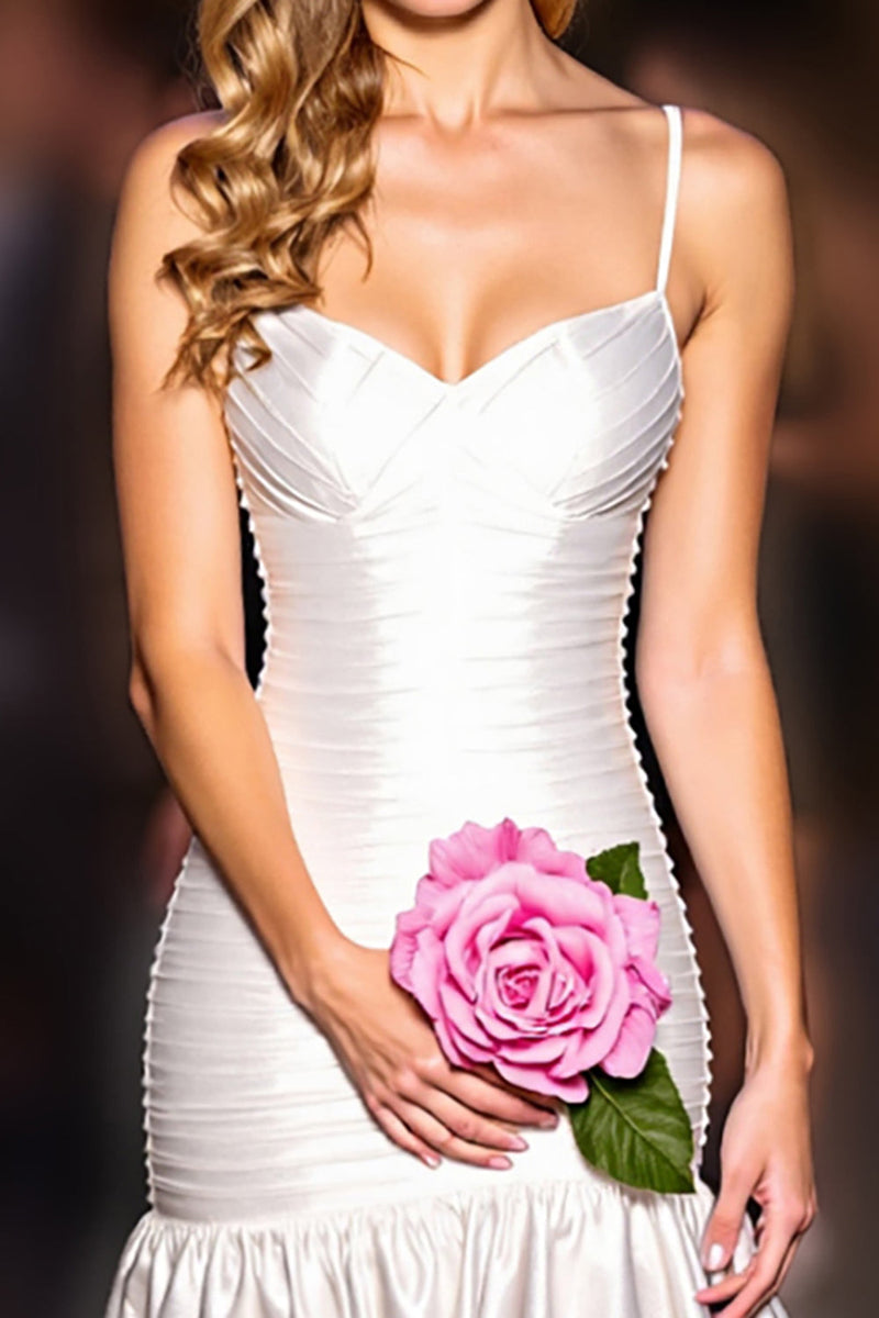 Load image into Gallery viewer, White Ruffled Bodycon Spaghetti Straps Short Prom Dress