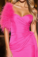 Load image into Gallery viewer, Fuchsia Satin Short Tight Prom Dress with Feather