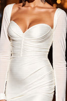 Load image into Gallery viewer, White Ruched Satin Short Tight Prom Dress with Bow
