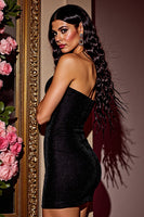 Load image into Gallery viewer, Black Strapless Satin Bodycon Short Prom Dress