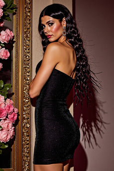 Black Strapless Satin Bodycon Short Prom Dress