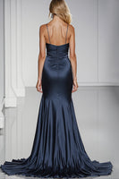 Load image into Gallery viewer, Dark Blue Mermaid Satin Maxi Formal Dress with Slit