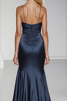 Load image into Gallery viewer, Dark Blue Mermaid Satin Maxi Formal Dress with Slit