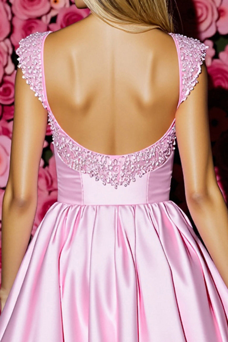 Load image into Gallery viewer, Sparkly Pink Satin Short Corset Prom Dress with Bow