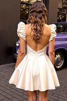 Load image into Gallery viewer, Ivory Satin Corset Ruffled Short Prom Dress