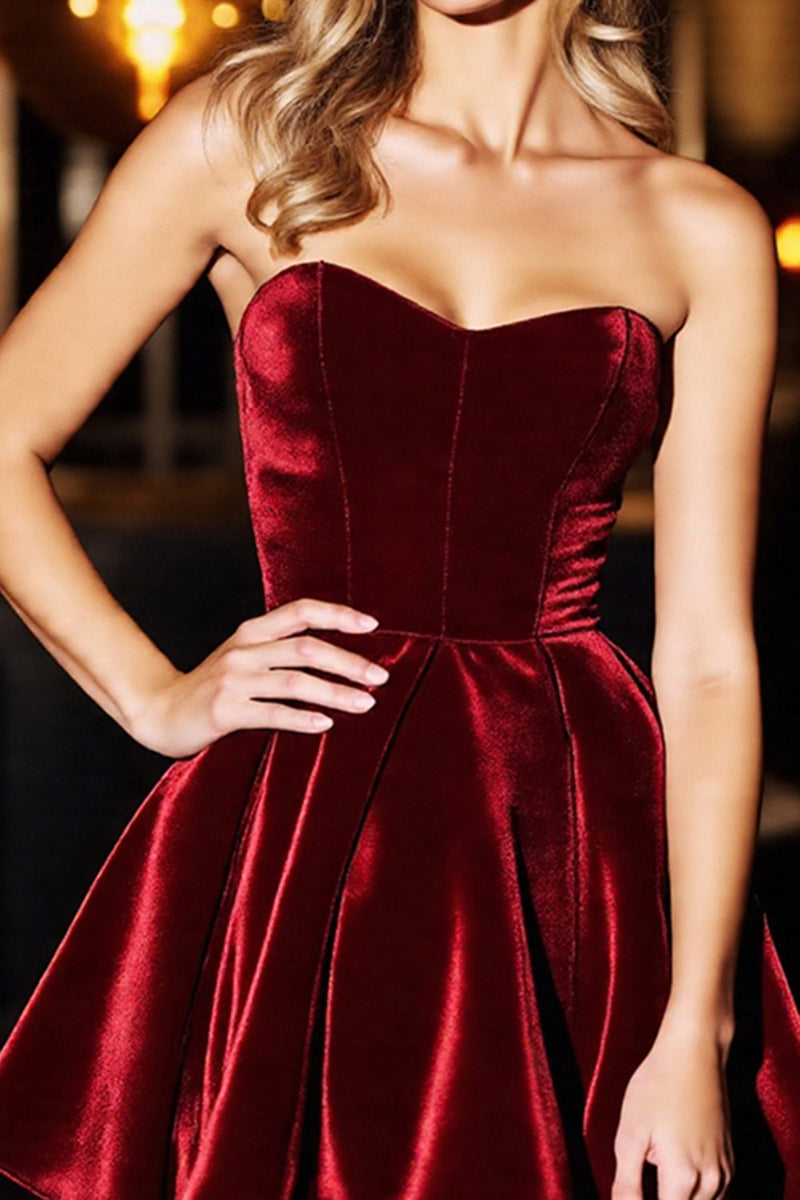 Load image into Gallery viewer, Burgundy Velvet Corset A Line Short Prom Dress