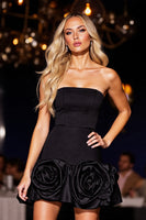 Load image into Gallery viewer, Black Floral Satin Bodycon Corset Short Prom Dress