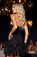 Load image into Gallery viewer, Black Floral Satin Bodycon Corset Short Prom Dress