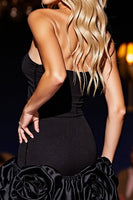 Load image into Gallery viewer, Black Floral Satin Bodycon Corset Short Prom Dress