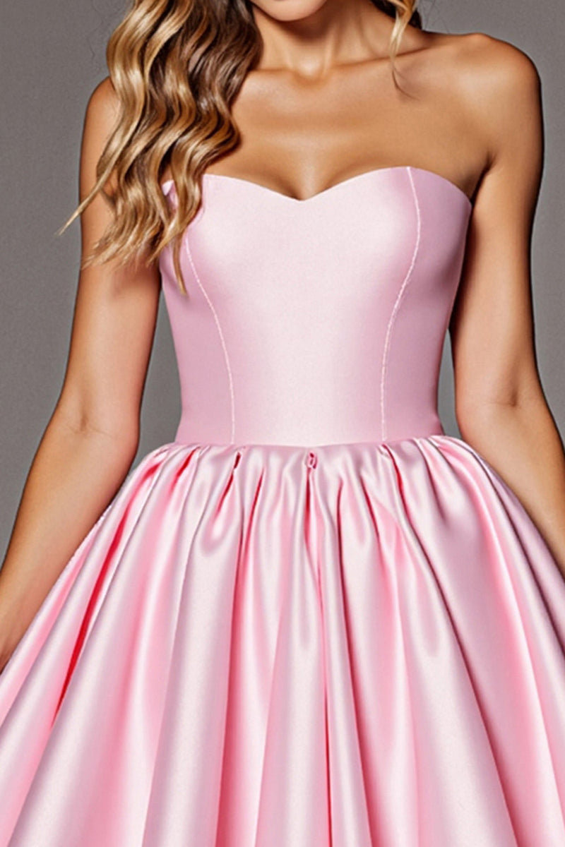 Load image into Gallery viewer, Pink Satin Corset A Line Short Prom Dress with Bow