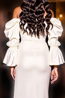 Load image into Gallery viewer, White Corset Tight Midi Satin Prom Dress with Slit