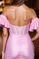Load image into Gallery viewer, Pink Satin Short Corset Prom Dress with Beading