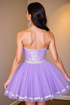 Sparkly Purple Sequin A Line Corset Short Prom Dress
