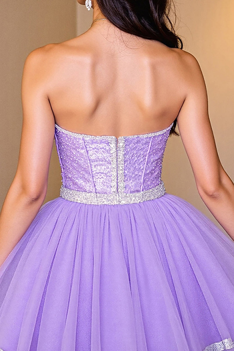 Load image into Gallery viewer, Sparkly Purple Sequin A Line Corset Short Prom Dress