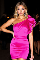 Load image into Gallery viewer, Fuchsia Bodycon One Shoulder Short Prom Dress with Ruffles