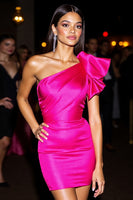 Load image into Gallery viewer, Fuchsia Bodycon One Shoulder Short Prom Dress with Ruffles