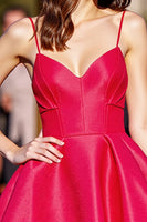 Load image into Gallery viewer, Red A Line Satin Ruched Short Prom Dress