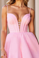 Load image into Gallery viewer, Pink Corset A Line Deep V-Neck Short Prom Dress