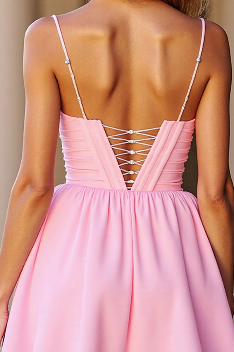 Load image into Gallery viewer, Pink Corset A Line Deep V-Neck Short Prom Dress