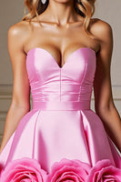 Load image into Gallery viewer, Pink Satin Floral Sweetheart Short Prom Dress