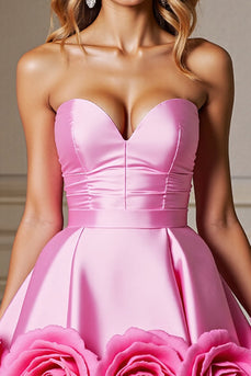 Pink Satin Floral Sweetheart Short Prom Dress