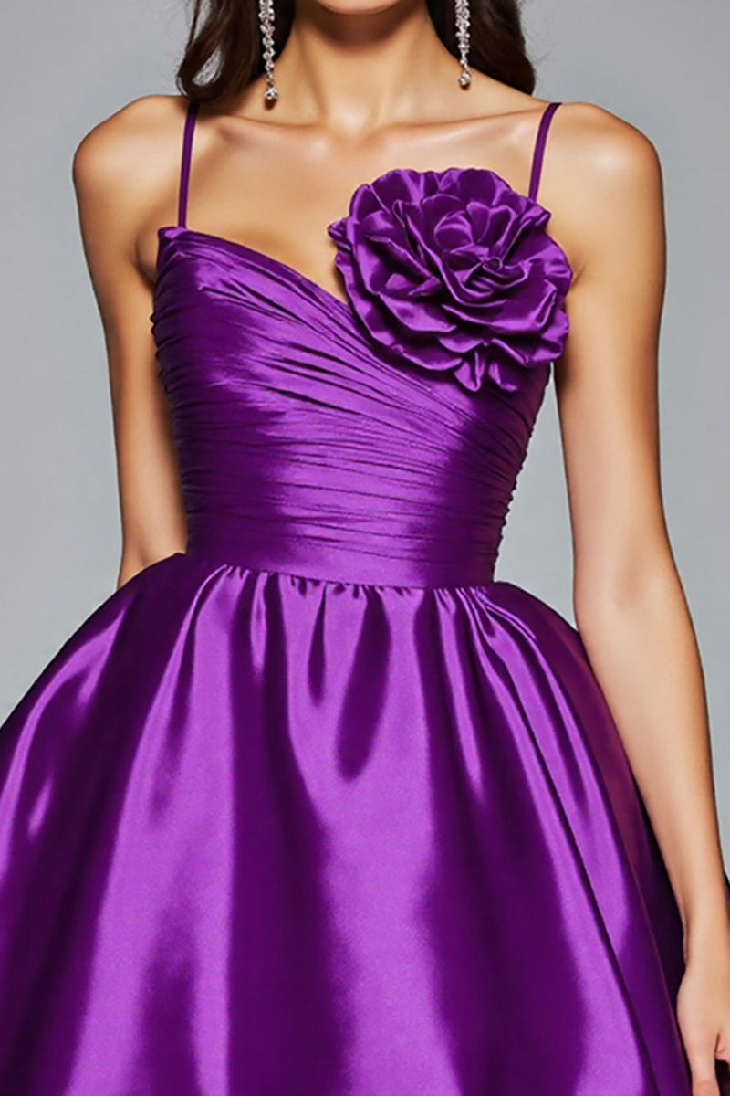 Load image into Gallery viewer, Dark Purple Floral A Line Satin Short Prom Dress
