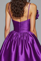 Load image into Gallery viewer, Dark Purple Floral A Line Satin Short Prom Dress
