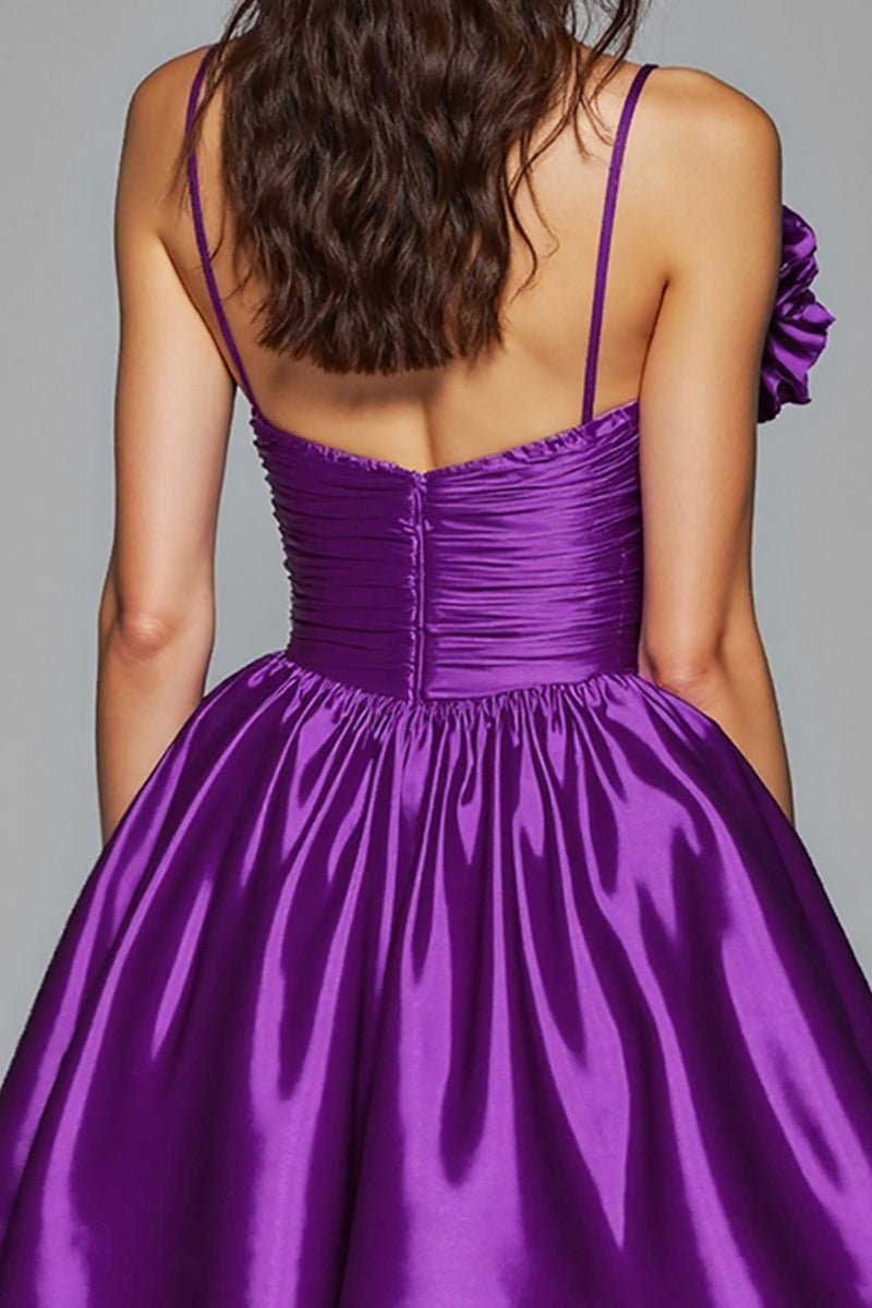 Load image into Gallery viewer, Dark Purple Floral A Line Satin Short Prom Dress
