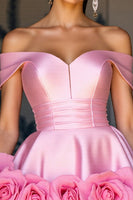 Load image into Gallery viewer, Pink Satin A Line Floral Short Prom Dress