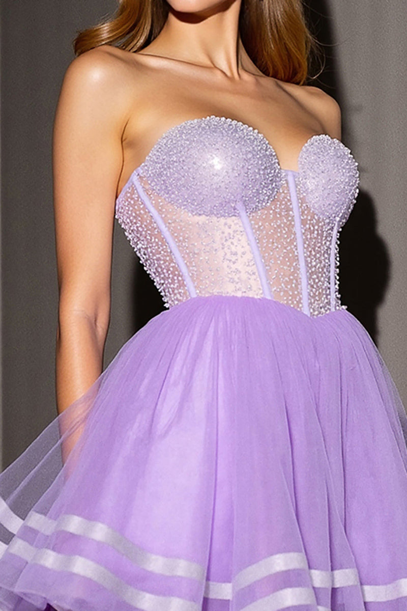Load image into Gallery viewer, Sparkly Lilac Tulle Corset Sweetheart Short Prom Dress