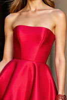 Load image into Gallery viewer, Red Satin Floral Strapless Short Prom Dress