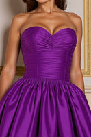 Load image into Gallery viewer, Dark Purple Satin Sweetheart Ruched Short Prom Dress