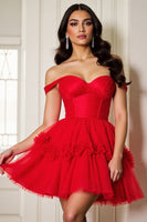 Load image into Gallery viewer, Red A Line Tulle Short Corset Prom Dress with Ruffles