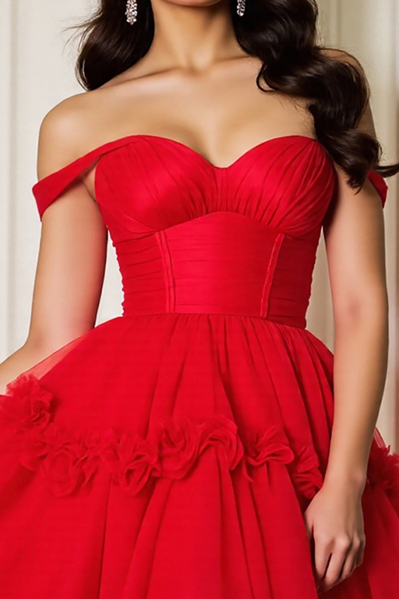 Load image into Gallery viewer, Red A Line Tulle Short Corset Prom Dress with Ruffles