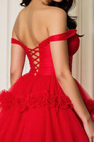 Load image into Gallery viewer, Red A Line Tulle Short Corset Prom Dress with Ruffles