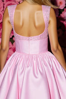 Load image into Gallery viewer, Pink Satin Corset Short Prom Dress with Bow