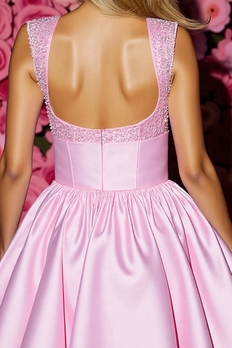 Load image into Gallery viewer, Pink Satin Corset Short Prom Dress with Bow