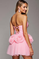 Load image into Gallery viewer, Pink Floral A Line Tulle Corset Short Prom Dress