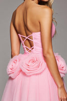 Load image into Gallery viewer, Pink Floral A Line Tulle Corset Short Prom Dress