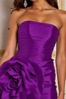 Load image into Gallery viewer, Dark Purple Floral Satin Bodycon Short Prom Dress