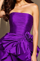 Load image into Gallery viewer, Dark Purple Satin Floral Short Prom Dress with Ruffles