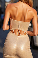 Load image into Gallery viewer, Sparkly Golden Bodycon Sequin Corset Short Prom Dress