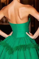 Load image into Gallery viewer, Dark Green Tulle Strapless Corset Short Prom Dress with Feathers