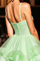 Load image into Gallery viewer, Sparkly Green Beaded Corset Short Prom Dress with Ruffles