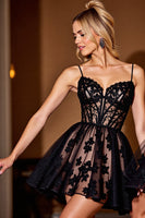 Load image into Gallery viewer, Black Tulle Lace Corset Short Prom Dress
