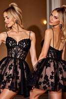 Load image into Gallery viewer, Black Tulle Lace Corset Short Prom Dress