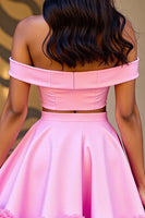 Load image into Gallery viewer, Pink Satin Floral 2 Piece Short Prom Dress